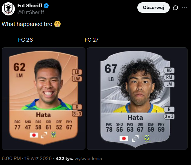 Taiga Hata i jego ZMIANA WIZERUNKU na karcie z gry EA FC 26 vs. EA FC 27 xD